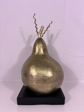 Modern Metallic Gourd Sculpture Pear Decor Gold Silver Finish 11”